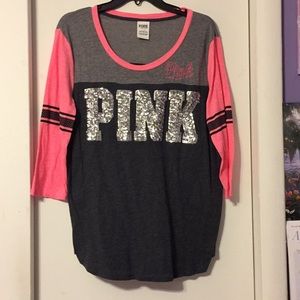 Glitter bling PINK grey shirt